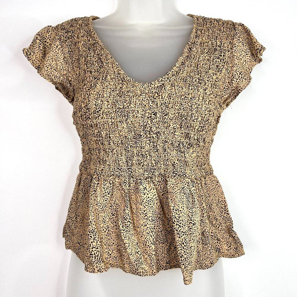 Japna Leopard Print Smocked Ruffle Crop Top XS